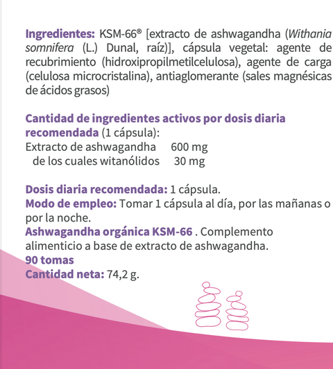 Extracto Orgánico de Raíz de Ashwagandha KSM-66®. 600mg. 90 cápsulas