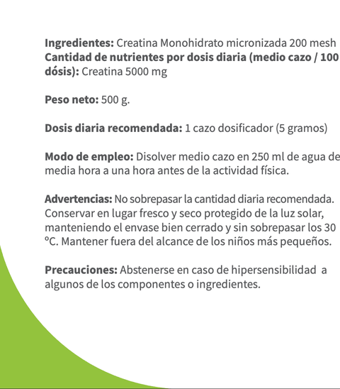 Creatina monohidrato micronizada en polvo. 500G.
