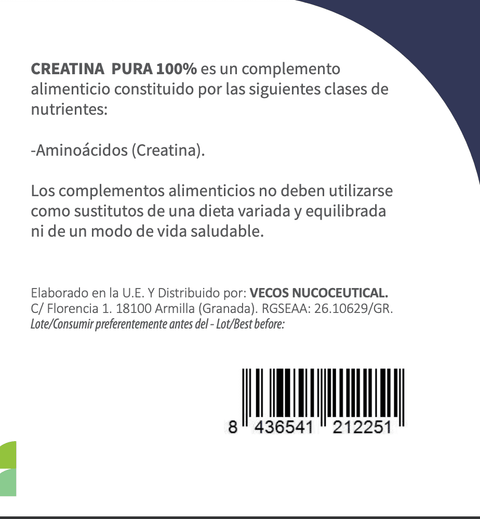 Creatina monohidrato micronizada en polvo. 500G.