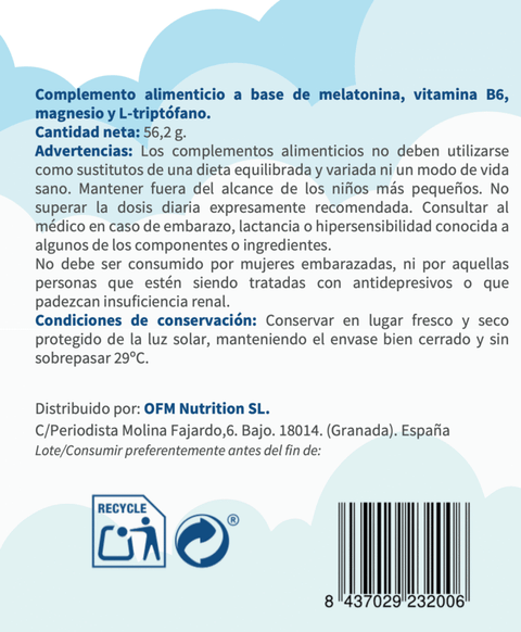 Melotime® (Melatonina Liberación Prologada)+ Magnesio+ Triptófano+ B6. OFM® 90 cápsulas